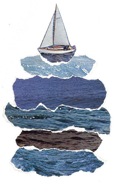 Sailing, sailing over a tower of blue sea...collage how about painting boat instead and make mixed media Kunst Collages, Poster Grafico, Magazine Collage, Arte Sketchbook, Elementary Art, Pics Art, Teaching Art, Paper Collage, Mixed Media Collage