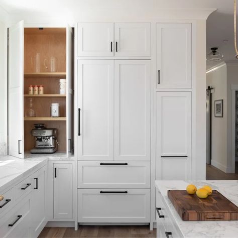 Kitchen Appliance Garage - Photos & Ideas | Houzz Appliance Garage In Corner, Kitchen Appliances Cabinet, Kitchen Garage Cabinet, Corner Appliance Garage, Kitchen Appliance Garage, Appliance Garage, Beach Style Kitchen, Appliance Cabinet, Garage Cabinets