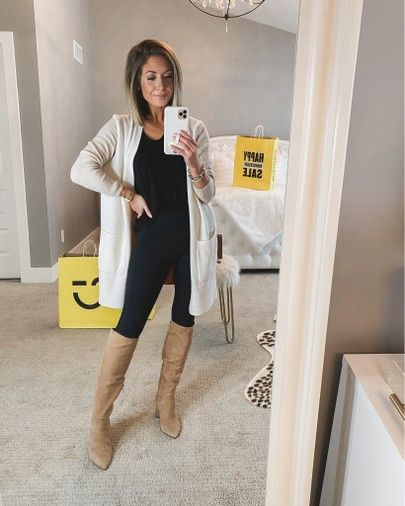 Tan Knee High Boots Outfit Winter, Tan Over The Knee Boot Outfit, Tan Knee High Boots Outfit, Taupe Boots Outfit, Tan Boots Outfit, High Boots Outfit Winter, Long Boots Outfit, Suede Boots Outfit, Tan Knee High Boots