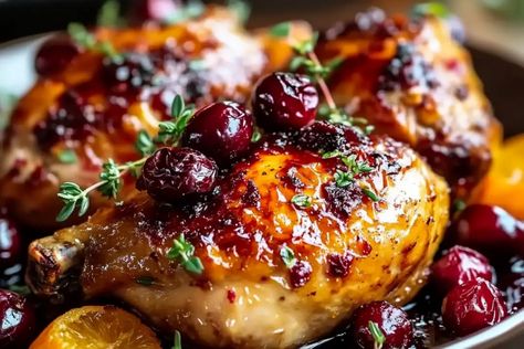 Sweet & Tangy Cranberry Orange Roasted Chicken Cranberry Orange Chicken, Balsamic Vinegar Chicken, Orange Baking, Cranberry Chicken, Cranberry Orange, Orange Chicken, Chicken Marinades, Marinated Chicken, Roasted Chicken