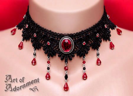 Vampire Necklace, Skull Cufflinks, Goth Choker, Filigree Pendant Necklace, Black Lace Choker, Ribbon Choker, Pearl Lace, Crystal Chandelier Earrings, Lace Choker