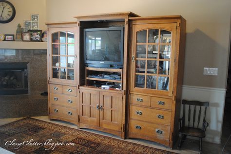 Better in Black - Wall Unit Makeover! - Classy Clutter Wall Unit Makeover, Brown Paint Walls, Painted Entertainment Centers, Oak Entertainment Center, Grey Painted Walls, Large Entertainment Center, Old Entertainment Centers, Diy Furniture Restoration, Wall Entertainment Center