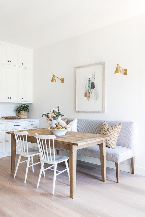 Dining Set Small Space, Kitchen Small Dining Area, Tiny Home Dining Area, Small Corner Dining Area, Small Dining Area In Living Room, Dining Room Table Small Space, Wood Table With White Chairs, Small Dining Table With Bench, Wood Table White Chairs