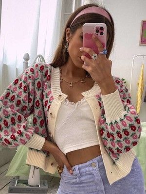 Drop Shoulder Cardigan, Cardigan Casual, Pullover Outfit, Cropped Cardigan Sweater, Mode Inspo, Inspired Outfits, 가을 패션, Spring Summer Outfits, Look Chic