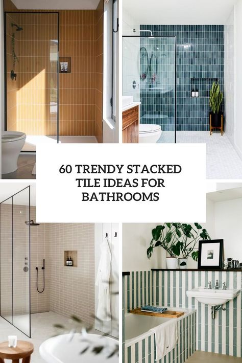 Trendy Stacked Tile Ideas For Bathrooms cover Stacked Tile Shower Wall, Stacked Subway Tile Bathroom, Tiles Design For Wall, White Terrazzo Tile, Stacked Tile, Designs For Walls, Trendy Bathroom Tiles, Timber Vanity, Subway Tiles Bathroom