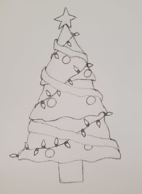 How to Draw a Christmas Tree Easy - Art by Ro Easy To Draw Christmas Tree, Christmas Tree Simple Drawing, Easy Pine Tree Drawing, Christmas Decor Ideas Drawing, Christmas Things To Draw Easy, Christmas Tree Drawing Simple, How To Draw A Christmas Tree Easy, Christmas Drawing Tree, Easy Drawings Christmas