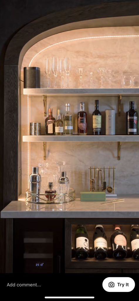 Bar Nook, Home Wet Bar, Home Bar Rooms, Home Bar Design, Modern Garage, Built In Bar, Home Bar Designs, Drink Station, Bar Led