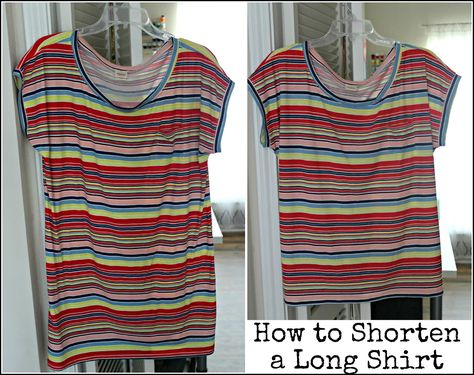 How To Shorten A Shirt Without Sewing, How To Shorten A T Shirt Without Sewing, Shirt Alterations, Sewing Tshirt, T Shirt Tutorial, T Shirt Hacks, Sewing Tricks, Shirt Hacks, Sewing Alterations