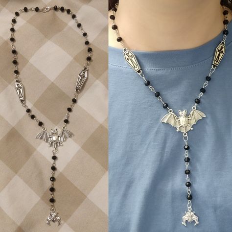 Rosary Style Necklace Diy, Rosary Necklace Diy, Goth Rosary Necklace, Gothic Rosary Necklace, Goth Necklace Diy, Goth Rosary, Gothic Rosary, Diy Rosary, Diy Rosary Necklace