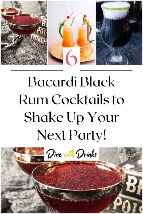 Collage of 4 bacardi black rum cocktails. Bacardi Black, Bacardi Drinks, Rum Drinks Recipes, Rum Cocktail Recipes, Rum Recipes, Bacardi Rum, Rum Cocktails, Easy Drink Recipes, Rum Punch