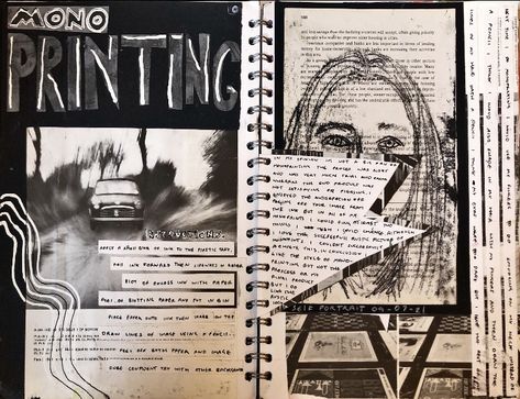 Monoprint Gcse Art Page, Mark Making Gcse Art, Monoprinting Sketchbook Page, Monoprint Portrait, Mono Printing, Textiles Sketchbook, Tone Art, Gcse Art Sketchbook, A Level Art Sketchbook