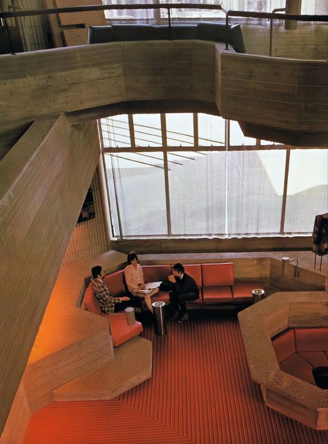 Brutalism Interior, Umass Dartmouth, Technology Aesthetic, Brutalist Interior, 70s Architecture, Tranquility Base, 80s Interior Design, Paul Rudolph, San Myshuno