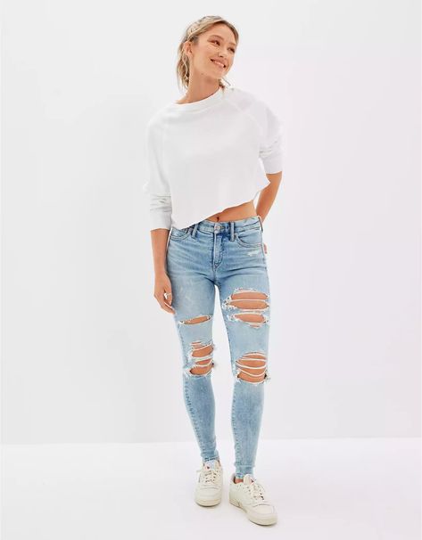 Light Ripped Jeans, Ripped Jeans American Eagle, Ripped Jeans Outfit, Womens Jeggings, Trouser Pants Women, Mens Outfitters, American Eagle Jeans, Light Denim, Fit In