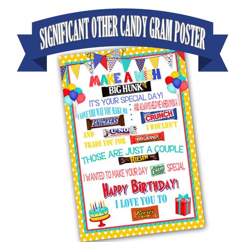 Candy Poems, Candy Bar Poster, Candy Board, Candy Grams, Candy Poster, Graduation Candy, Bar Poster, Birthday Candy, Birthday Gifts For Husband