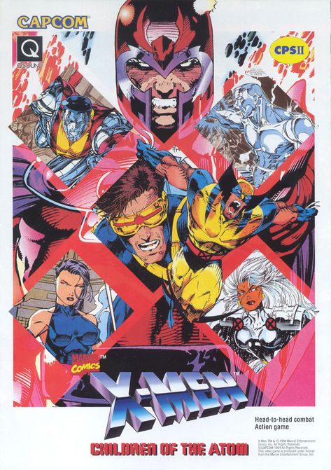 X-MEN - Children of the Atom / Capcom, 1994 (USA) #retro #games #arcade #marvel #flyer #art Jim Lee Art, Capcom Vs, Jim Lee, Comic Manga, Marvel Comic Universe, Uncanny X-men, Marvel Comics Art, Ms Marvel, Marvel Vs