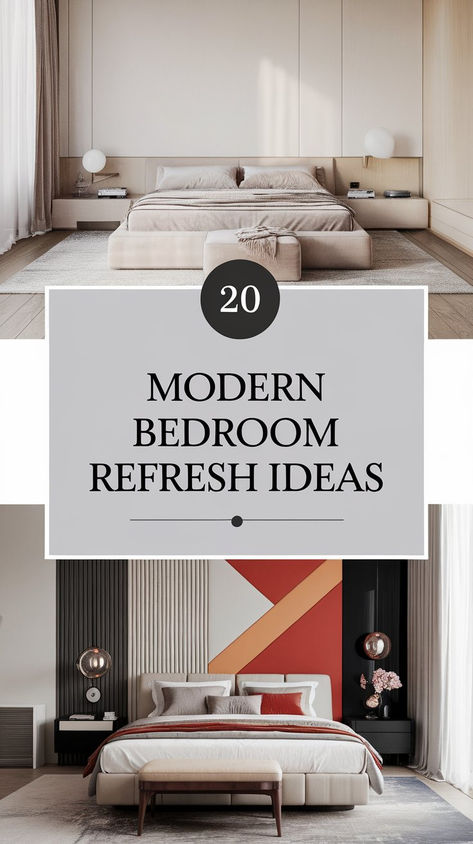 A modern bedroom design featuring a chic aesthetic, perfect for inspiration. Modern Small Bedroom Design, Modern Bedroom Interior Design Ideas, Bedroom Ideas Luxury, Farmhouse Bedrooms, Sleek Furniture, Small Bedroom Designs, Contemporary Bedroom Decor, Bedroom Refresh, Farmhouse Bedroom