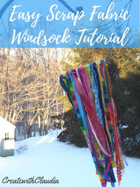 Easy Scrap Fabric Windsock Tutorial - Create with Claudia Windsocks Diy How To Make, Wind Sock Diy, Diy Wind Sock, Diy Windsock, Fabric Strips Projects, Make Your Own Flag, Windsock Craft, Stem Kids, Sustainable Sewing