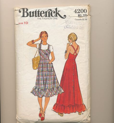 1970s Sundress Sewing Pattern Vintage 70s by TheVintageAlchemist Sundress Sewing Patterns, Vintage Crochet Dresses, Poncho Design, 1970s Sewing Patterns, Vintage Dress 70s, Crochet Vintage, Butterick Sewing Pattern, Motif Vintage