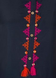 Twilight blue kurti in georgette with embroidered placket in thread only on Kalki Girls Neck Design, Neck Design Ideas, Blue Kurti, Sulaman Pita, Kutch Work Designs, Hand Embroidery Dress, Twilight Blue, Hand Embroidery Patterns Flowers, Hand Embroidery Videos