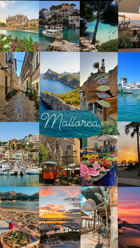 beautiful Mallorca 💙. What collage should I do next? Lmk and I'll do it. 💙 #beach #sun #mallorca #spain #love #holiday #summer #sea #boats #happiness #viral #fyp Wishen Board, Mallorca Spain Aesthetic, Mallorca Aesthetic, Mallorca Summer, Mallorca Beaches, 2025 Ideas, Spain Mallorca, Dream Holidays, Spain Aesthetic