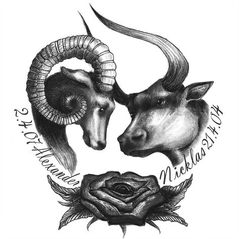 Tattoo design - Aries and Taurus. by Helenadam Sprocket Tattoo, Aries And Taurus, Taurus Symbol Tattoo, Ox Tattoo, Star Constellation Tattoo, Taurus Bull Tattoos, Bull Symbol, Taurus Constellation Tattoo, Arte Aries