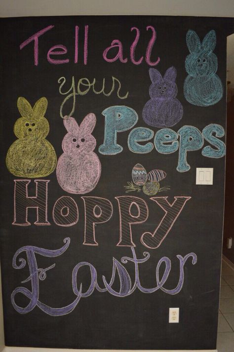 Tell all your Peeps Hoppy Easter! Peeps Chalkboard Art, Happy Easter Chalkboard Ideas, Cute Easter Chalkboard Ideas, Easter White Board Ideas, Easter Chalkboard Ideas Easy, Easy Easter Chalkboard Art, Easter Whiteboard Ideas, Easter Chalkboard Ideas, Easter Chalk Art