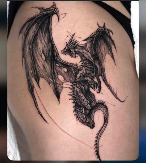 Wyvern Tattoo Thigh, Undead Dragon Tattoo, Wood Dragon Tattoo, Dragon Tattoo For Men Arm, Dragon Tattoo Wings, Targaryen Tattoo Ideas, Dark Feminine Tattoos Ideas, Ox Tattoo Design, Skeleton Dragon Tattoo