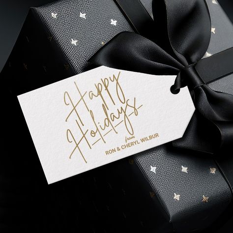 Gold Happy Holidays Luxe White Gift Tags Christmas Label Design, Happy Holidays Gift Tags, Personalized Christmas Tags, Gold Foil Christmas, Happy Holiday Gifts, Foil Tags, Hot Stamp, Holiday Gift Box, Money Holders