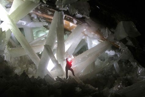 The Crystal Cave • LITFL • Naica, Mexico Cave Entrance, 70 Degrees, Chihuahua Mexico, Desert Mountains, Stone Walkway, Crystal Cave, Guilin, Beautiful Places On Earth, Machu Picchu