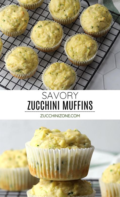 Savory zucchini muffins are an easy side dish to add to your next soup or pasta dinner. They're filled with savory flavors like garlic, parmesan, and chives, and make the perfect vehicle for extra butter. Savory Zucchini Muffins, Soup Recipes Healthy Low Calories, Egg Breakfast Recipes Easy, Summer Baking Recipes, Zucchini Muffin Recipes, Zucchini Side Dishes, Hearty Soup Recipes, Snack Bites, Zucchini Muffins