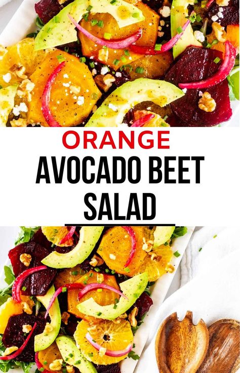 This colorful Beet Orange Salad is every bit as enticing as it looks. Perfect for holiday entertaining, (or throughout the year) this dish will be the highlight of your table. Earthy beets pair perfectly with sweet citrus and buttery avocado. Top it with a punchy white wine dressing, and you have got a combination that is guaranteed to keep you coming back for more. Beet Orange Salad, Beet And Orange Salad, White Balsamic Vinaigrette, Cooking With White Wine, Salad With Avocado, Avocado Salad Recipes, Pickled Beets, Orange Salad, Apple Salad