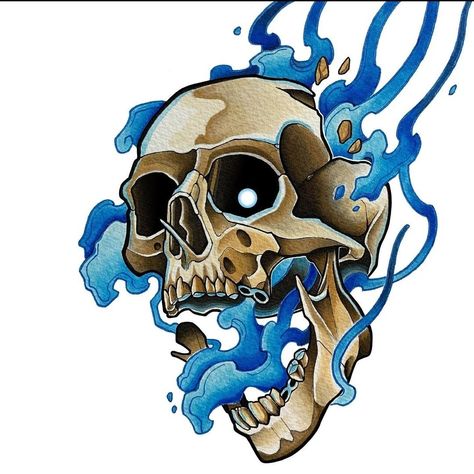 Neotraditional Skull Tattoo Design, Neo Traditional Skeleton, Neo Trad Skull, Neotraditional Skull Tattoo, Neotrad Skull, Neo Trad Flash, Neo Traditional Skull, Zombie Drawings, Neo Tattoo