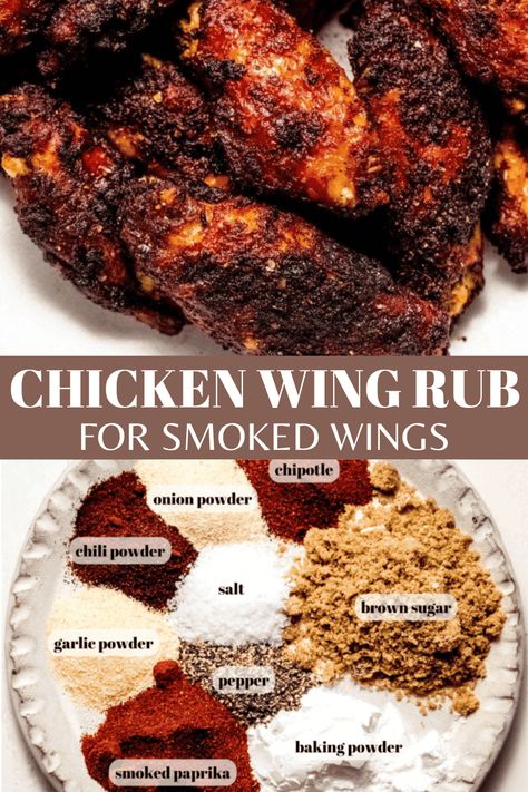 This is the best Chicken Wing Rub for smoking! A handful of simple spices flavor the chicken wings before they’re smoked to crispy perfection. Smoked Jerk Chicken Wings, Smoked Wings Marinade, Smoked Chicken Wing Recipes, Grilled Wings Recipe Dry Rubs, Chicken Rub For Smoker, Best Smoked Wings Recipe, Smoked Wings Electric Smoker, Chicken Wing Hot Sauce Recipe, Electric Smoker Chicken