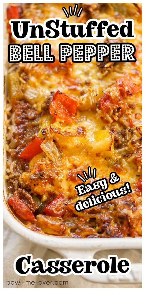 Easy Dinners With Bell Peppers, Bell Pepper Stuffed Casserole, Stuffed Green Peppers Casserole, Meal With Bell Peppers, Stuffed Bell Pepper Casserole With Cauliflower Rice, Unstuffed Bell Pepper Recipes, Supper With Peppers, Keto Hot Dish Recipes, Hot Dish Ideas