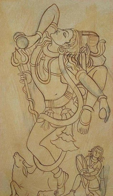 Nataraja Pencil Sketch, Indian God Art Drawing, Lord Shiva Kerala Mural Painting, Nataraja Drawing Sketch, Mahadev Madhubani Painting, Indian God Sketch, Ancient Drawing Ideas, Madhubani Shiva Painting, Nataraja Drawing Easy