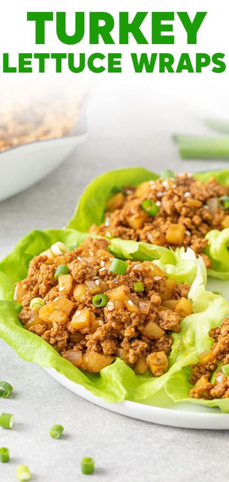 Ground Turkey Lettuce Wraps, Asian Turkey Lettuce Wraps, Easy Lettuce Wraps, Pf Chang, Lettuce Wraps Healthy, Lettuce Wraps Recipe, Asian Lettuce Wraps, Chicken Lettuce Wraps Recipe, Turkey Lettuce Wraps