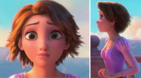 Okay.. I see why Mel compares me to her after her haircut... Rapunzel After Haircut, Tangled Haircut, Rapunzel Hair Short, Short Rapunzel Haircut, Rapunzel Haircut Short, Rapunzel Cut Hair, Rapunzel Short Haircut, Tangled Rapunzel Hair, Rapunzel Haircut