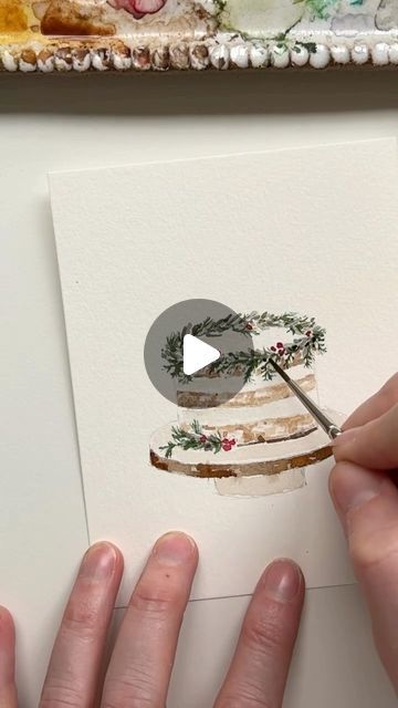 Emily Lex on Instagram: "A Christmas cake 🌲  #elstudio #christmas #watercolor #painting #christmascake" Emily Lex Watercolor, Watercolor Cake Painting, Cake Watercolor Painting, Christmas Watercolor Painting, Cake Watercolor, Christmas Birthday Cards, Easy Christmas Cake Recipe, Watercolor Cake, Painting Video