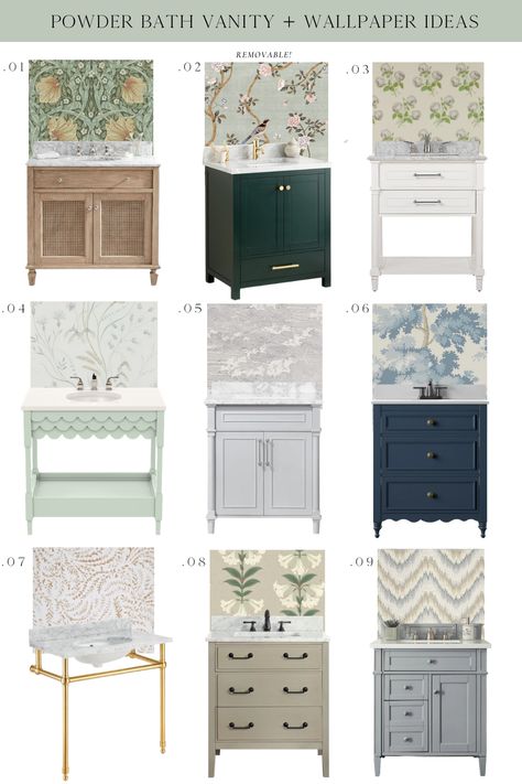 Paint Colors For Half Bathroom, Half Bath Wallpaper Accent Wall Bathroom, Small Bathroom Wallpaper, Wallpaper Design For Bedroom, Powder Room Remodel, Aesthetic Interior Design, Bathroom Stuff, Lara Jean, Cape House