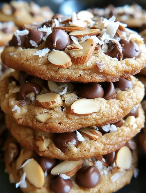 health meal, low carbs meals, keto meal Recipes With Slivered Almonds, Almond Joy Cookies Recipe, Whole Almond Recipes, Almond Cookies Recipes, Almond Dessert Recipes, Almond Joy Pie, Cookies With Almonds, Almond Joy Candy, Almond Joy Bars