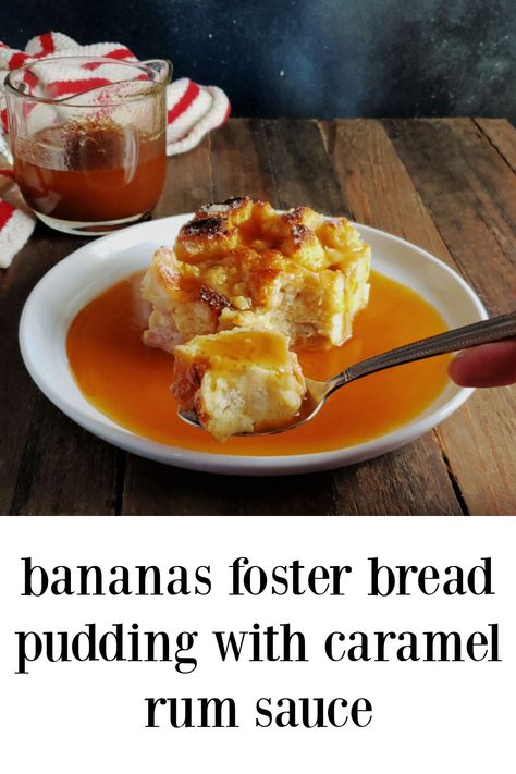 Bananas Foster Bread Pudding combines two classic New Orleans desserts & has an amazing caramel rum sauce! The Best of Both Worlds and crazy good! #BananaFosterBreadPudding #Bananas Foster #BreadPudding #NewOrleansFood #DessertRecipe #MardiGrasFood #MardiGrasRecipe #CreoleBreadPudding via @frugalhausfrau Banana Foster Bread Pudding, Banana Foster Bread, New Orleans Desserts, New Orleans Bread Pudding Recipe, Bananas Foster Bread Pudding Recipe, Bread Pudding New Orleans, Caramel Rum Sauce, Rum Bread Pudding, Bananas Foster Bread