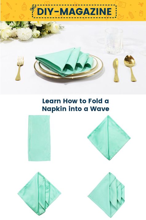 How to fold a napkin into a Wave Simple Napkin Folding, Table Napkin Folding, Wedding Napkin Folding, Fold A Napkin, Folding Napkins, Napkin Ideas, Easy Napkin Folding, Cloth Napkin Folding, Napkin Folds