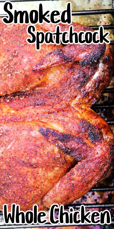 Smoked spatchcock chicken with dry rub is great. We will show you how to cut it and smoke on a Traeger or Green Mountain to tender and juicy Smoked Spatchcock Chicken, Smoked Chicken Recipes, Smoked Whole Chicken, Pellet Smoker Recipes, Reheat Chicken, Spatchcock Chicken, Whole Chicken Recipes, Pellet Grill Recipes, Bbq Chicken Recipes