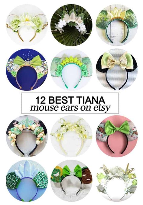 Want to snag some of your own custom ears? Texas Mom Blogger, Kiss My Tulle, is sharing the 12 best #Tiana inspired Mouse ears on #etsy! Tiana Minnie Ears, Princess Tiana Mickey Ears, Princess Tiana Disney Ears, Custom Minnie Ears, Tiana Disney Ears, Tiana Mickey Ears, Tiana Ears, Disney Attire, Disney Craft