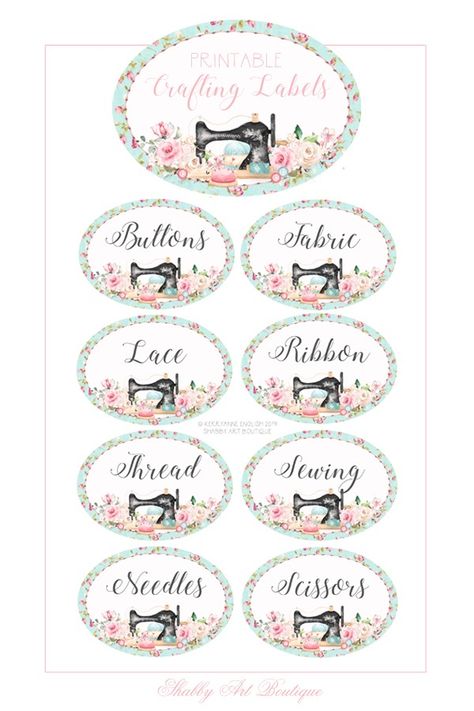 Pretty printable crafting labels that will get your craft room organised - from Shabby Art Boutique Sewing Printables, Shabby Art Boutique, Colorful Hairstyles, Art Boutique, Sewing Labels, Dream Craft Room, Graphic Kit, Free Printable Art, Sewing Space