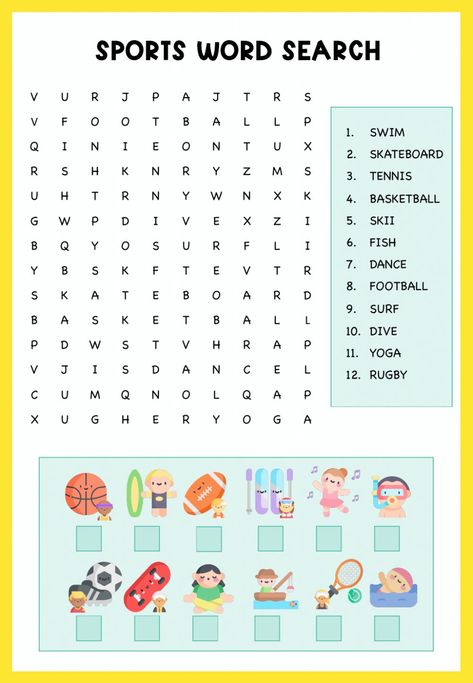 Sports Worksheets Preschool, Sports Worksheets For Kids, Sport Activities For Kids, Sport Vocabulary, Sports Word Search, Sports Crossword, Sport For Kids, Sports For Kids, Sport English