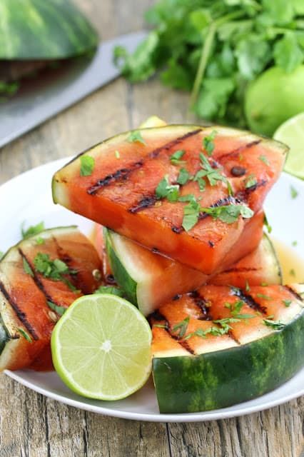 Cilantro Lime Grilled Watermelon Grilled Watermelon Recipes, Barbecue Recipes Sides, Bbq Side Dish Recipes, Grilled Watermelon, Bbq Side Dishes, Grilled Fruit, Bbq Sides, Side Dishes For Bbq, Summer Grilling Recipes