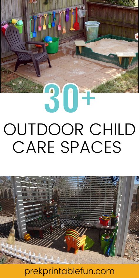 Outdoor Play Area Small Space, Under Tree Play Area, Diy Outside Kids Play Area, Outdoor Set Up Childcare Play Areas, Toddler Outdoor Play Area Ideas, Small Outdoor Play Area For Toddlers, Deck Play Area For Kids, Outdoor Daycare Ideas, Outdoor Toddler Play Area Backyard Ideas