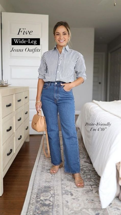 Five ways to wear wide leg jeans | petite fashion | wide leg | denim trends | petite friendly outfits | fall fashion Wide Leg Jeans Petite, Outfits With Wide Leg Jeans, How To Wear Wide Leg Jeans, Wide Leg Jeans Outfits, Petite Fashion Outfits, Wide Leg Outfit, Outfit For Petite Women, Friendly Outfits, Fashion Outfits Casual