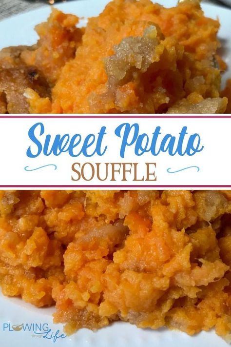 Sweet Potato Soufflé is a favorite potato casserole at our holiday meals.  Fresh or canned sweet potatoes can be used and taste great in this easy potato covered dish! Sweet Potato Side Dish Recipes, Canned Sweet Potato Recipes, Sweet Potato Soufflé, Thanksgiving Vegetable, Potato Souffle, Best Sweet Potato Casserole, Sweet Potato Side Dish, Sweet Potato Sides, Sweet Potato Casserole Easy